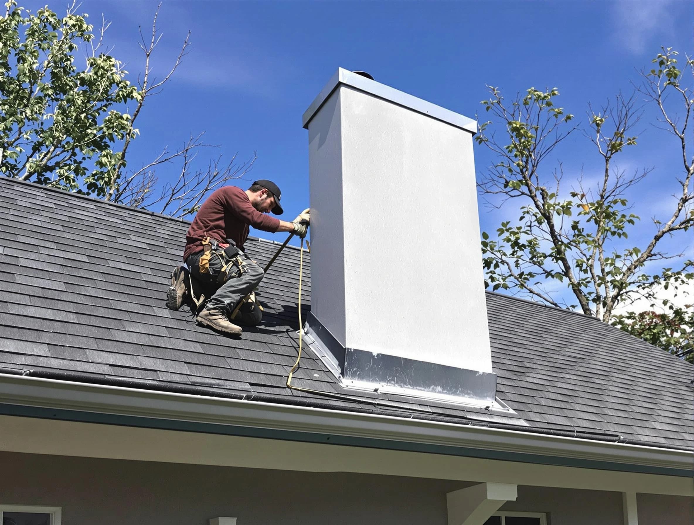 Westfield Chimney Sweep team member finishing chimney construction in Westfield, NJ