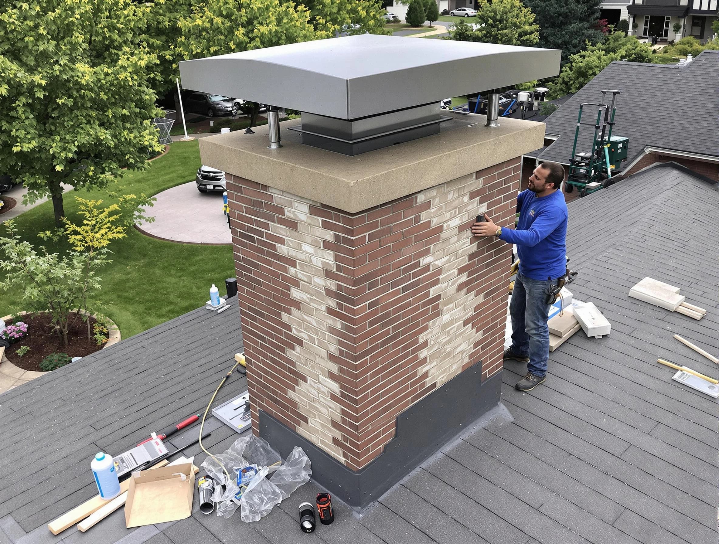 Westfield Chimney Sweep team working on a custom chimney remodel in Westfield, NJ