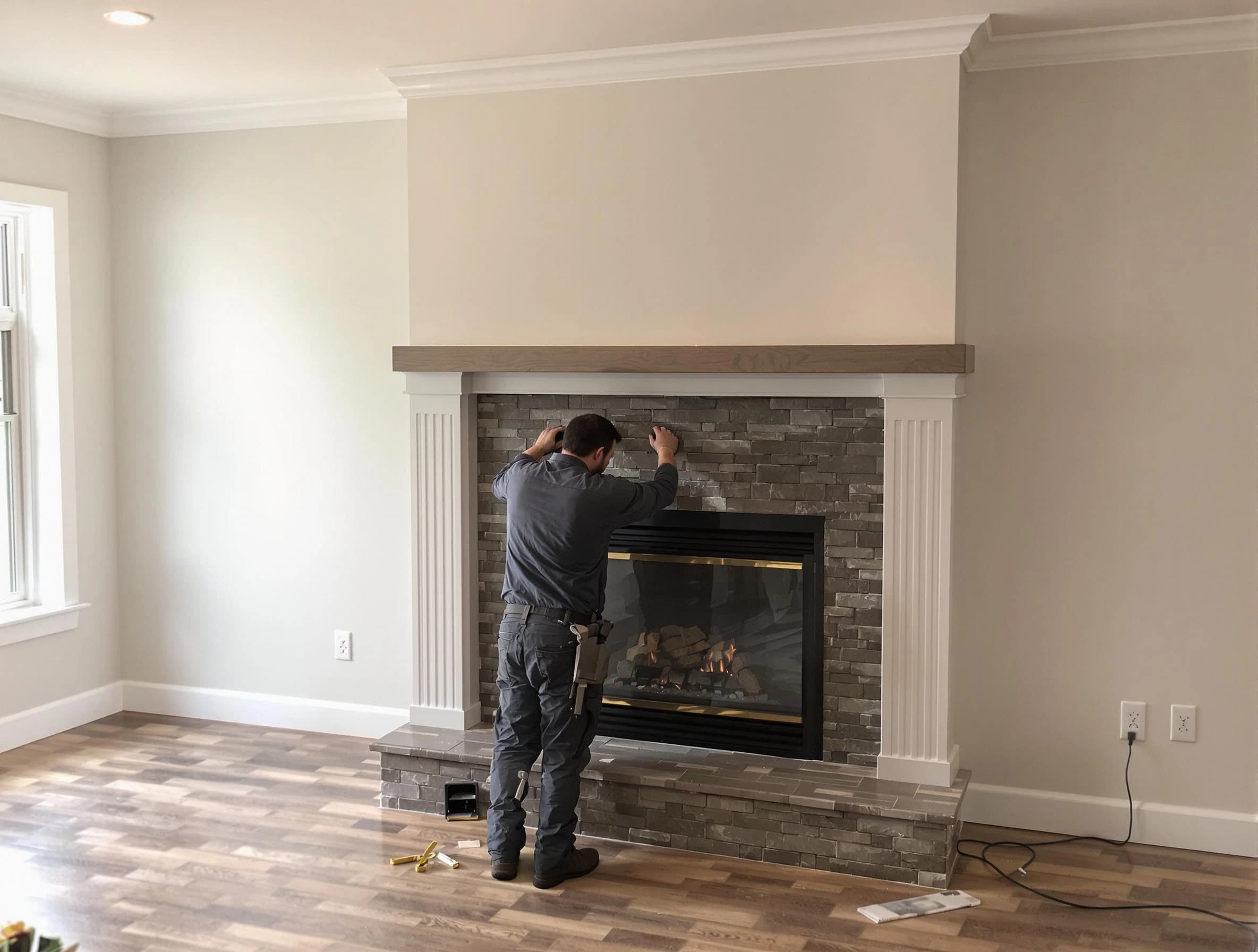 Westfield Chimney Sweep finishing a custom fireplace install in Westfield, NJ